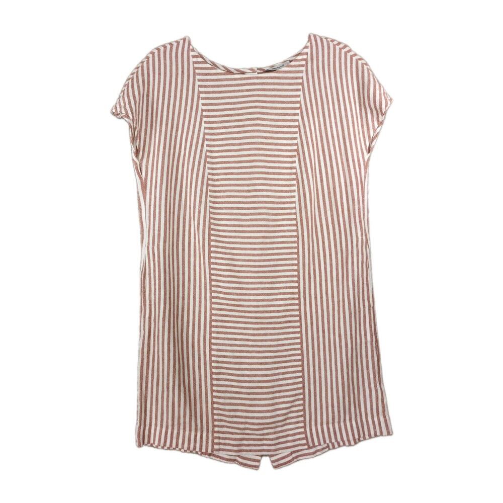 Madewell Women’s Dress XS Linen Viscose Stripe Button‑Back Pocket Tee Dress